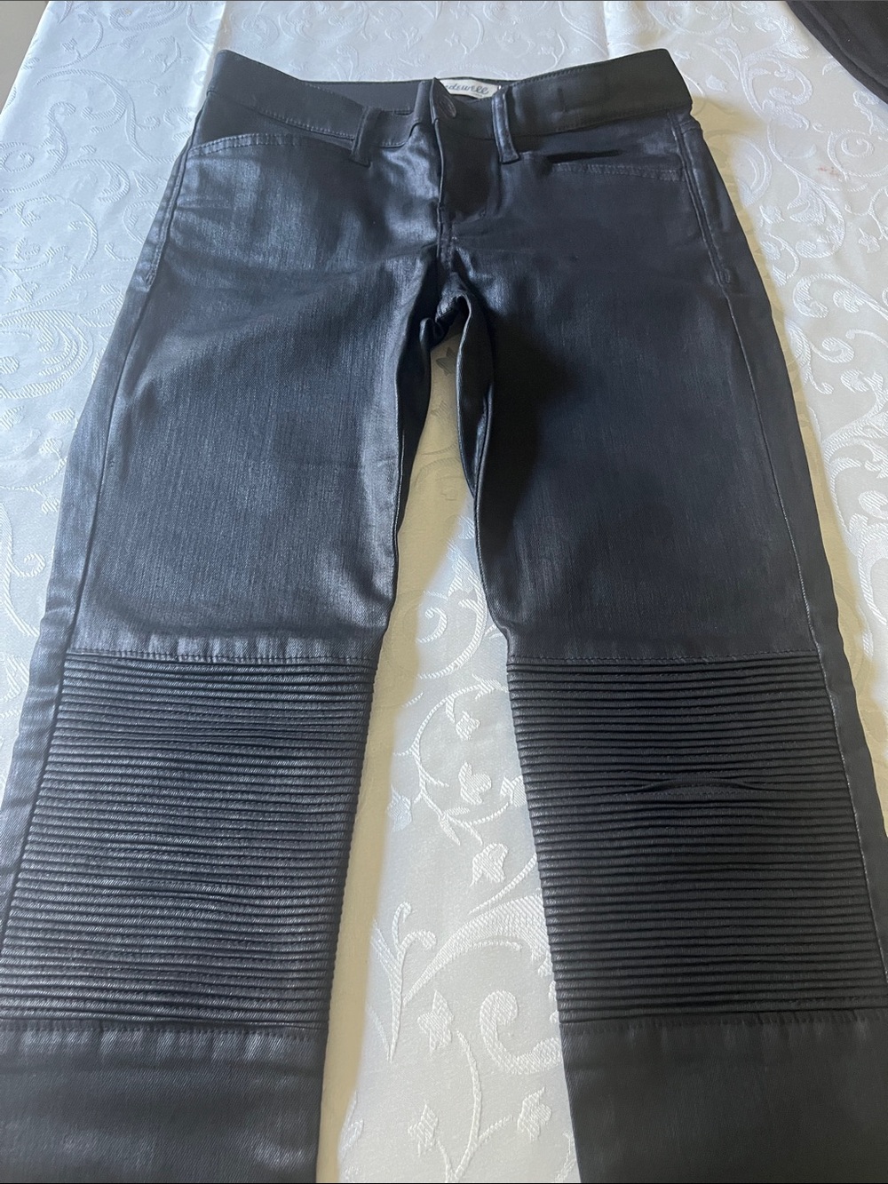 MADEWELL SKINNY SKINNY Black Moto Coated Ribbed Knees Ankle Zip Jeans Size 26